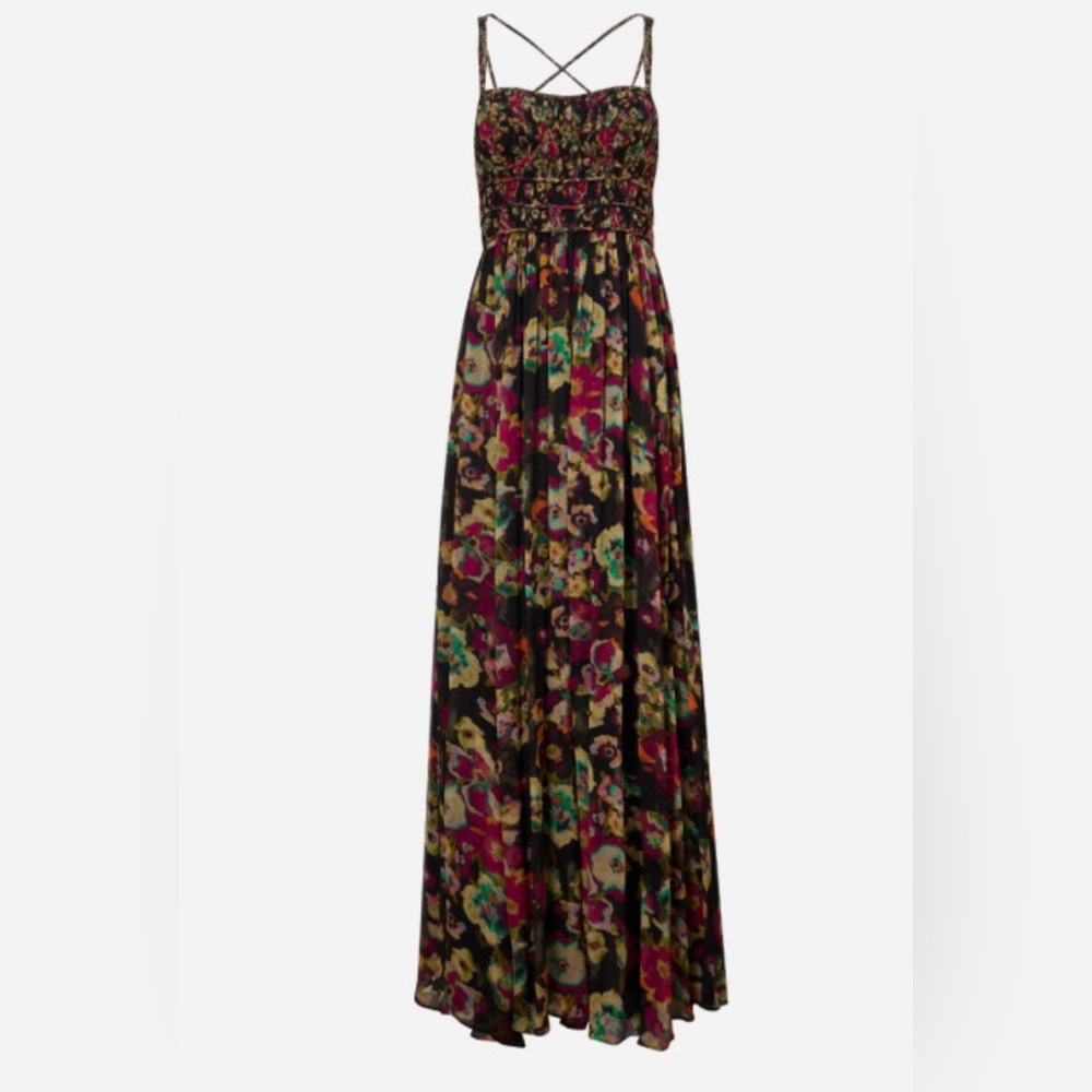 Ulla Johnson Silk Floral Gown - Black and Pink